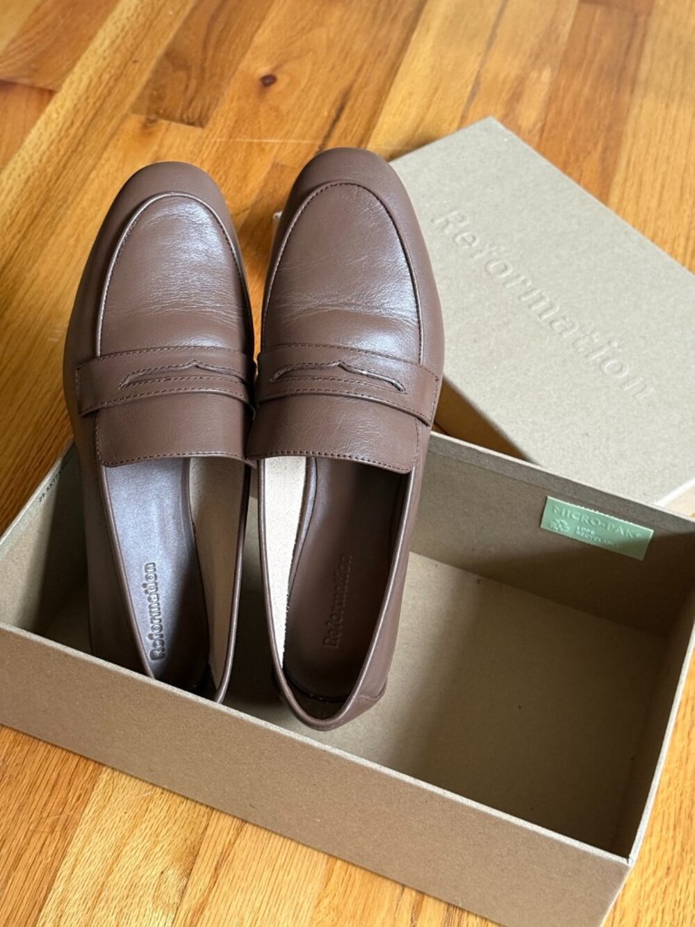 Reformation Brown Leather Penny Loafer — Brand New in Box, Size 8.5